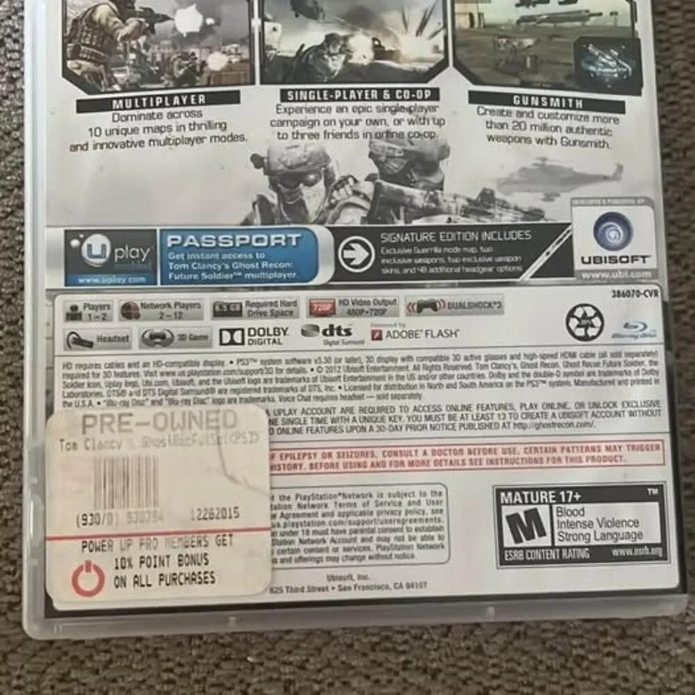 PS3 Tom Clancey’s Ghost Recon Future Soldier Game